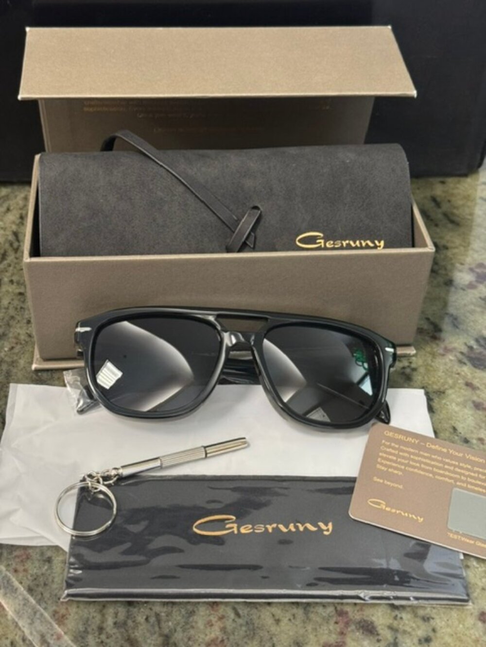 Gesruny 1645 C02 Polarized 56 17 145 Men's Sunglasses w/Case & Accessories NWT
